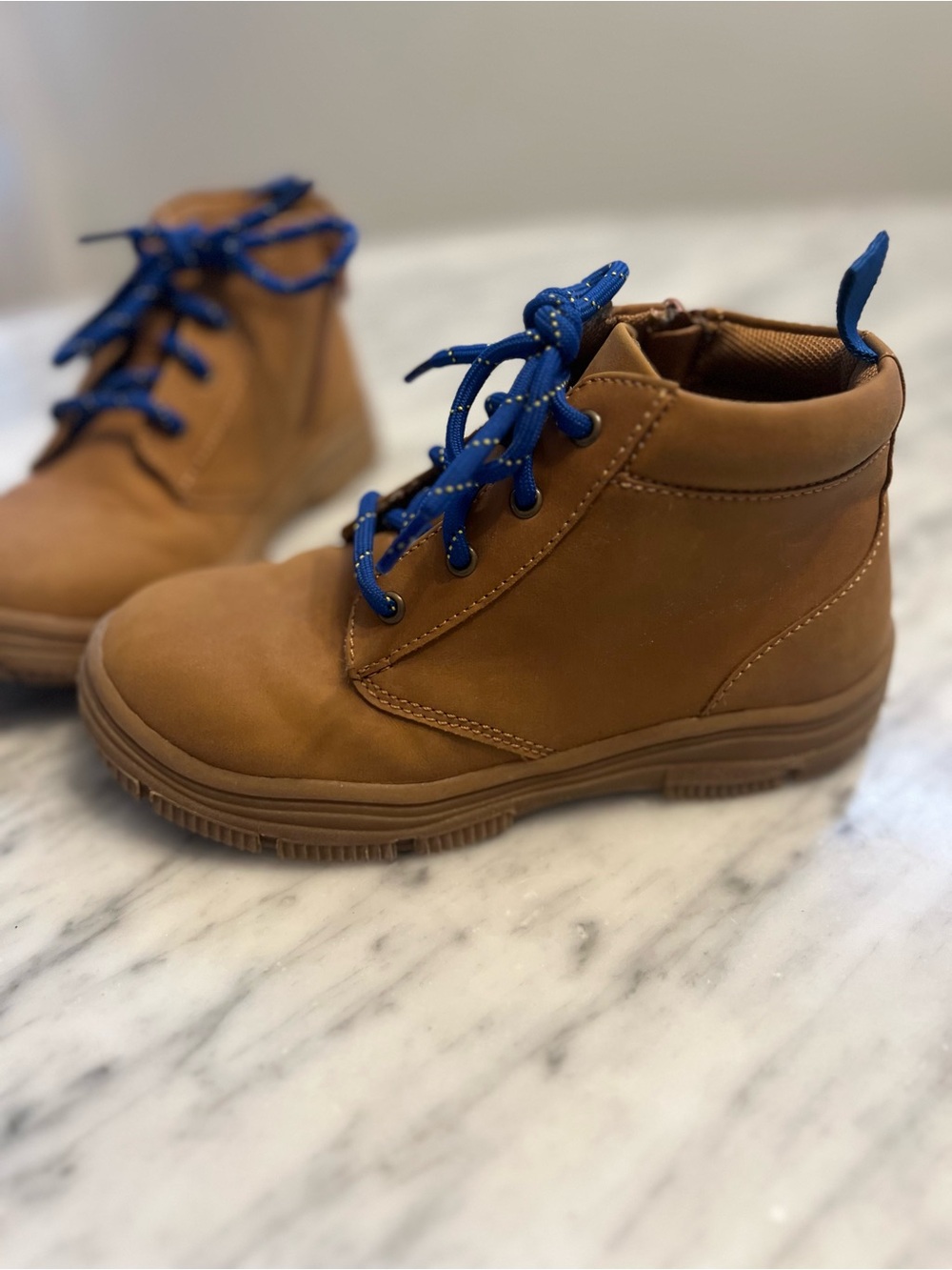 Nordstrom Kids Brown Ankle Boots with Blue Laces